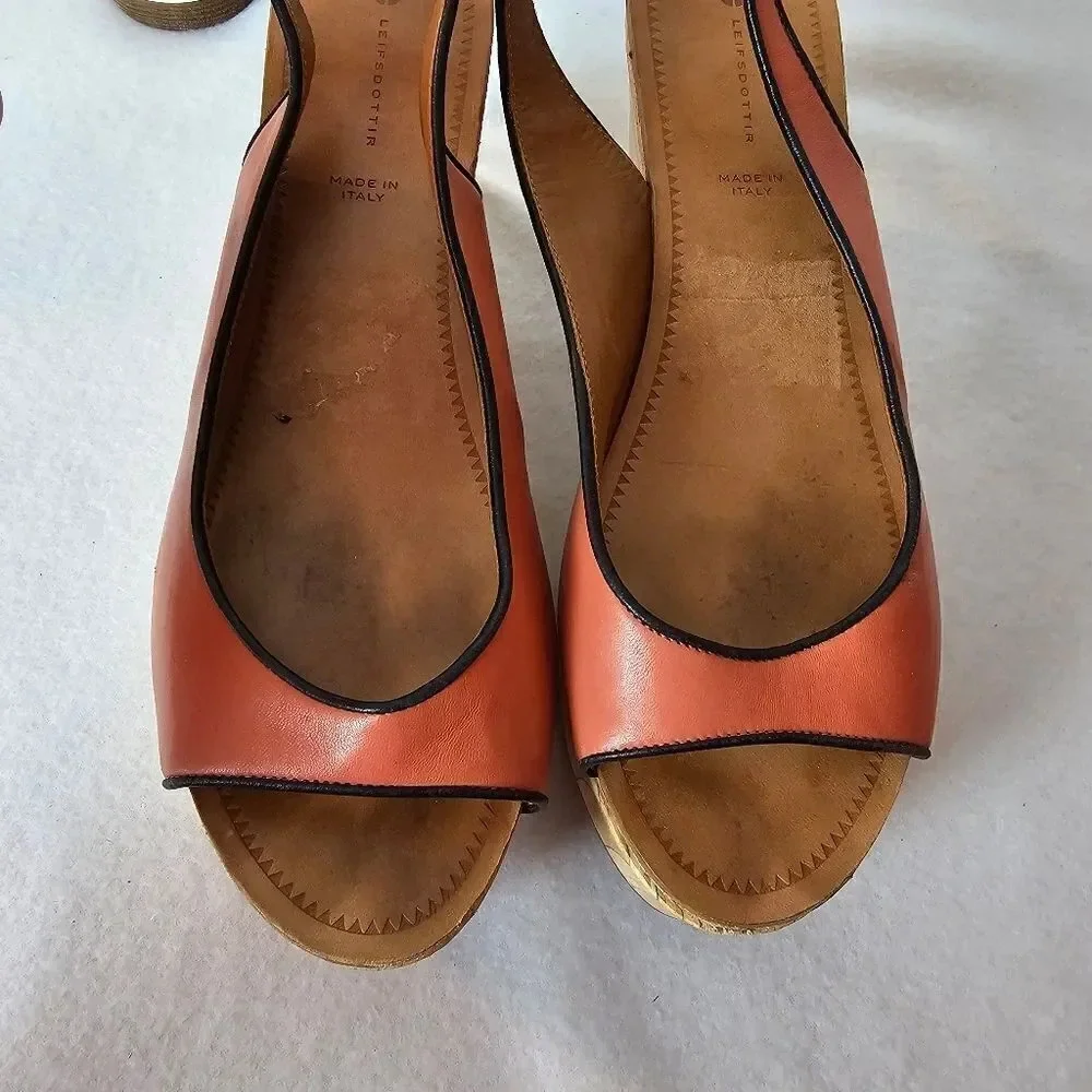 Anthropology Leifdotirr Cream salmon color‎ with wood wedges and snake trim